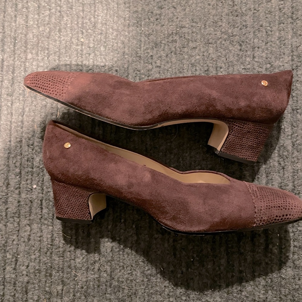 EUC Etienne Aigner Camino Brown Suede Pumps Block Heel